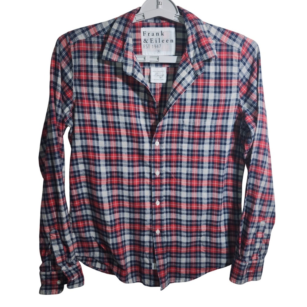 Frank & Eileen Barry Red Blue Plaid Cotton Button Up Shirt Small Italian Fabric‎